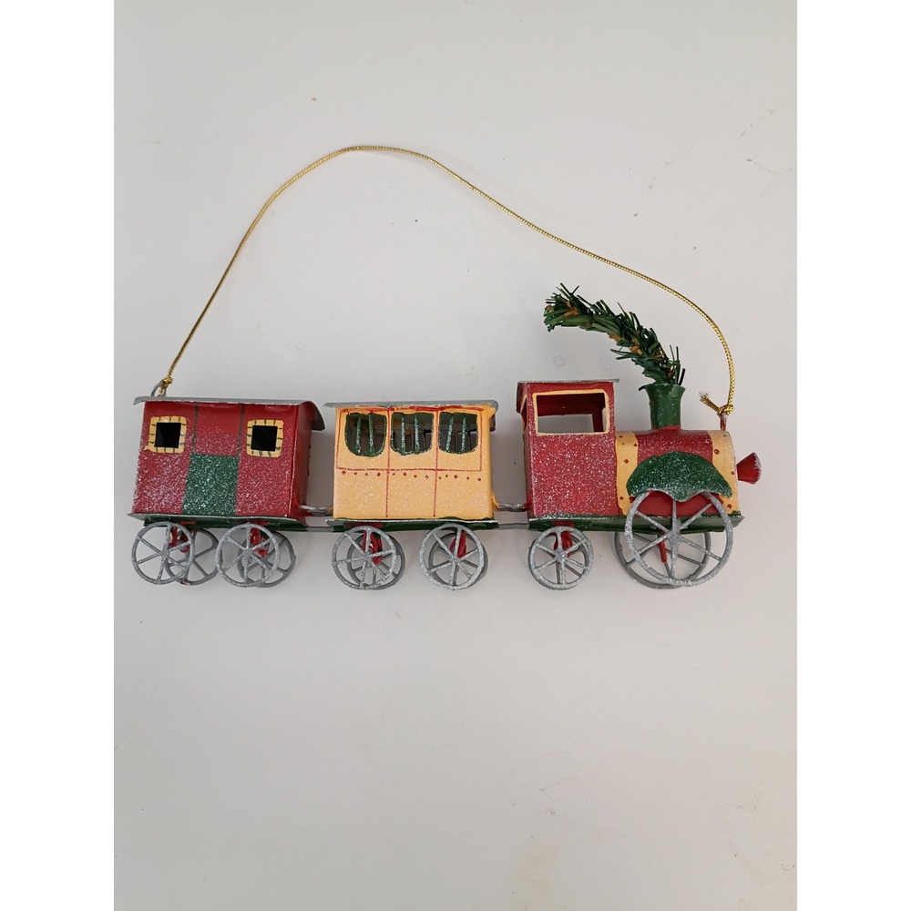 Kurt S Adler Tin Train Christmas Ornament Red Yellow Green Metal Vintage Style